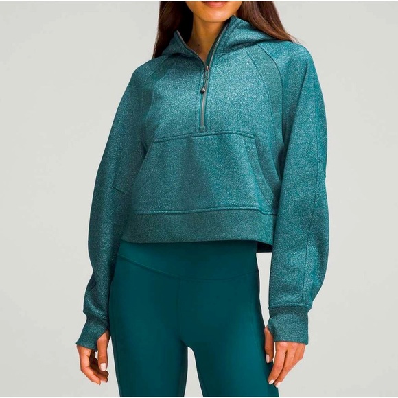 Lululemon Women’s Teal Sparkle Scuba Oversized 1/2 Zip Hoodie Size Medium/Large - Picture 1 of 11